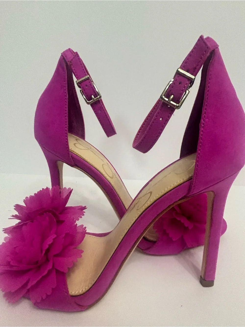 Jessica Simpson Hot Pink Floral Open-Toe Ankle-Strap Heels